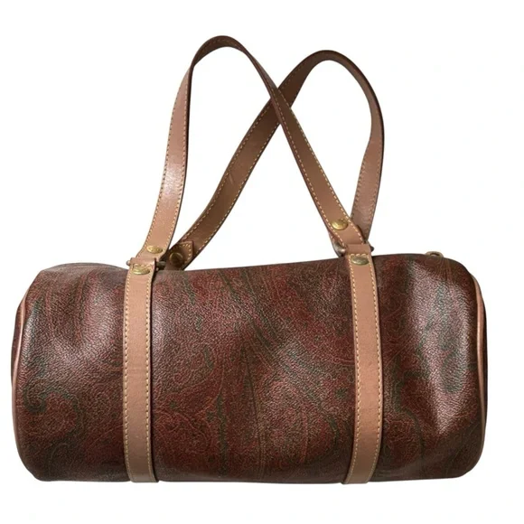 ETRO VINTAGE Bordeaux Paisley Print Mini Boston Barrel Bag